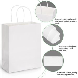 Moretoes 150pcs White Paper Bags, 8x4x10 Inches Medium Gift Bags with Handles Bulk, Kraft Paper Bags, Retail Bags, Small Business, Shopping Bags