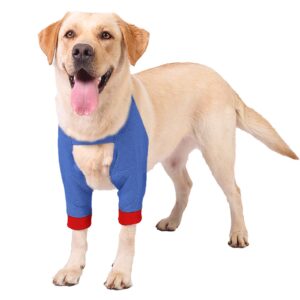 rozkitch dog surgery recovery sleeve for front legs, pet prevent licking wound elbow brace protector, dog recovery suit cone collar alternative for sprain acl ccl arthritis blue m