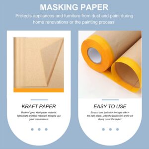 Pre-Taped Paint Masking Paper and Masking Tape Sets,4 Rolls 22inch-50feet Painters Paper and 2 Rolls Painters Tape, Automotive Paint Paper, Tape and Drape Waterproof for Painting Protection Covering