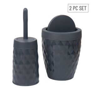 Mind Reader Trash Can and Toilet Brush Set, Bathroom Decor, Swivel Lid, Accessories, 8.75" W x 11.25" H, 2 Piece Set, Gray