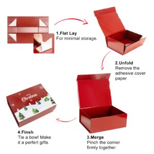 CHARMGIFTBOX Christmas Gift Boxes with Lids, 9x7x3.5 Inches Luxury Xmas Eve Gift Box, Collapsible Red Gift Boxes with Magnetic Closure for Presents Wrapping Gifts