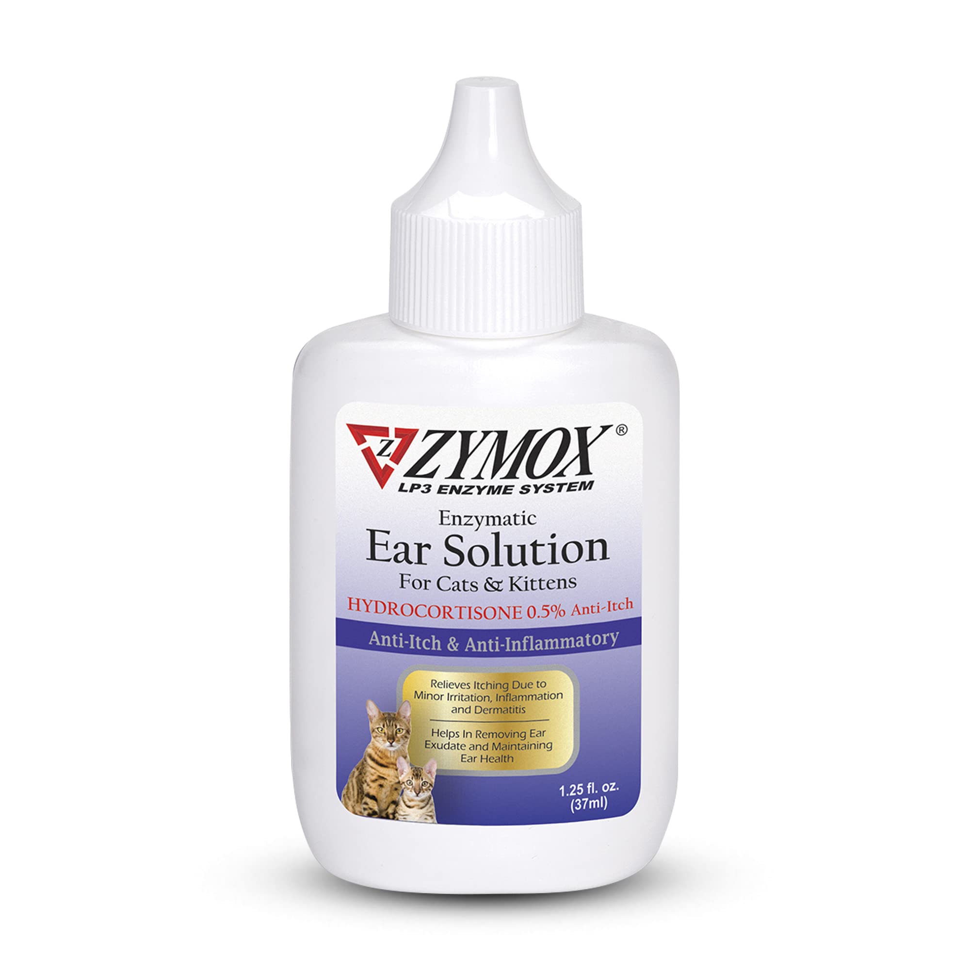 Zymox Enzymatic Ear Solution with 0.5% Hydrocortisone for Cats & Kittens, 1.25 oz. – Cleans & Refreshes Ear Canal for Relief from Ear Wax, Dirt Buildup, Itchiness, Irritation, Inflammation & Redness