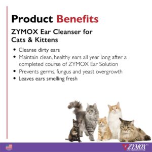 Zymox Enzymatic Ear Cleanser for Cats & Kittens, 4 oz. – Cleans & Refreshes Ear Canal for Relief from Ear Wax & Dirt Buildup