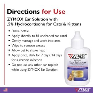 Zymox Enzymatic Ear Solution with 0.5% Hydrocortisone for Cats & Kittens, 1.25 oz. – Cleans & Refreshes Ear Canal for Relief from Ear Wax, Dirt Buildup, Itchiness, Irritation, Inflammation & Redness