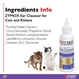 Zymox Enzymatic Ear Cleanser for Cats & Kittens, 4 oz. – Cleans & Refreshes Ear Canal for Relief from Ear Wax & Dirt Buildup