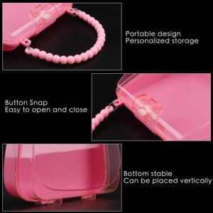 Nsmykhg Plastic Box Storage Box,8 Pack Small Plastic Box Mini Clear Plastic Storage Containers Plastic Beads Storage Containers for Beads, Crafts, Jewelry, Small Items (Pink Handle Bags)