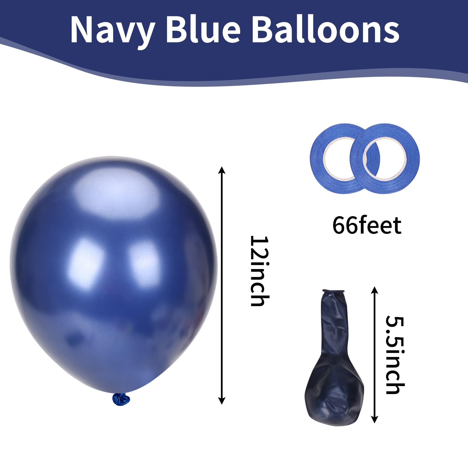 RUBFAC Navy Blue Balloons Latex Party Balloons, 100pcs 12 Inches Dark Blue Balloons for Party Decoration Like Birthday Party, Gender Reveal Graduation, Wedding, Baby Shower (with Blue Ribbon)