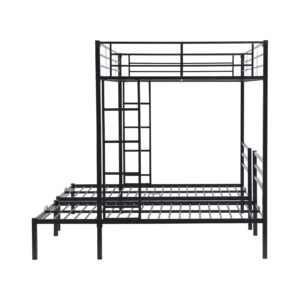 Bellemave Triple Bunk Beds Full Over Two Twin Bed Metal L-Shape3 Frame with Storage Shelf for Three Kids Boys Girls, Black