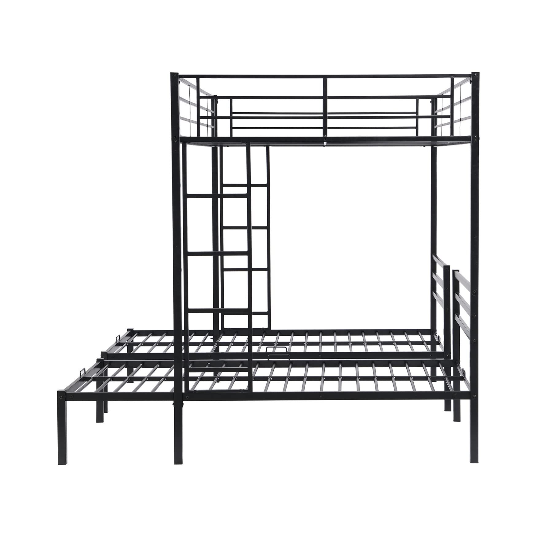 Bellemave Triple Bunk Beds Full Over Two Twin Bed Metal L-Shape3 Frame with Storage Shelf for Three Kids Boys Girls, Black