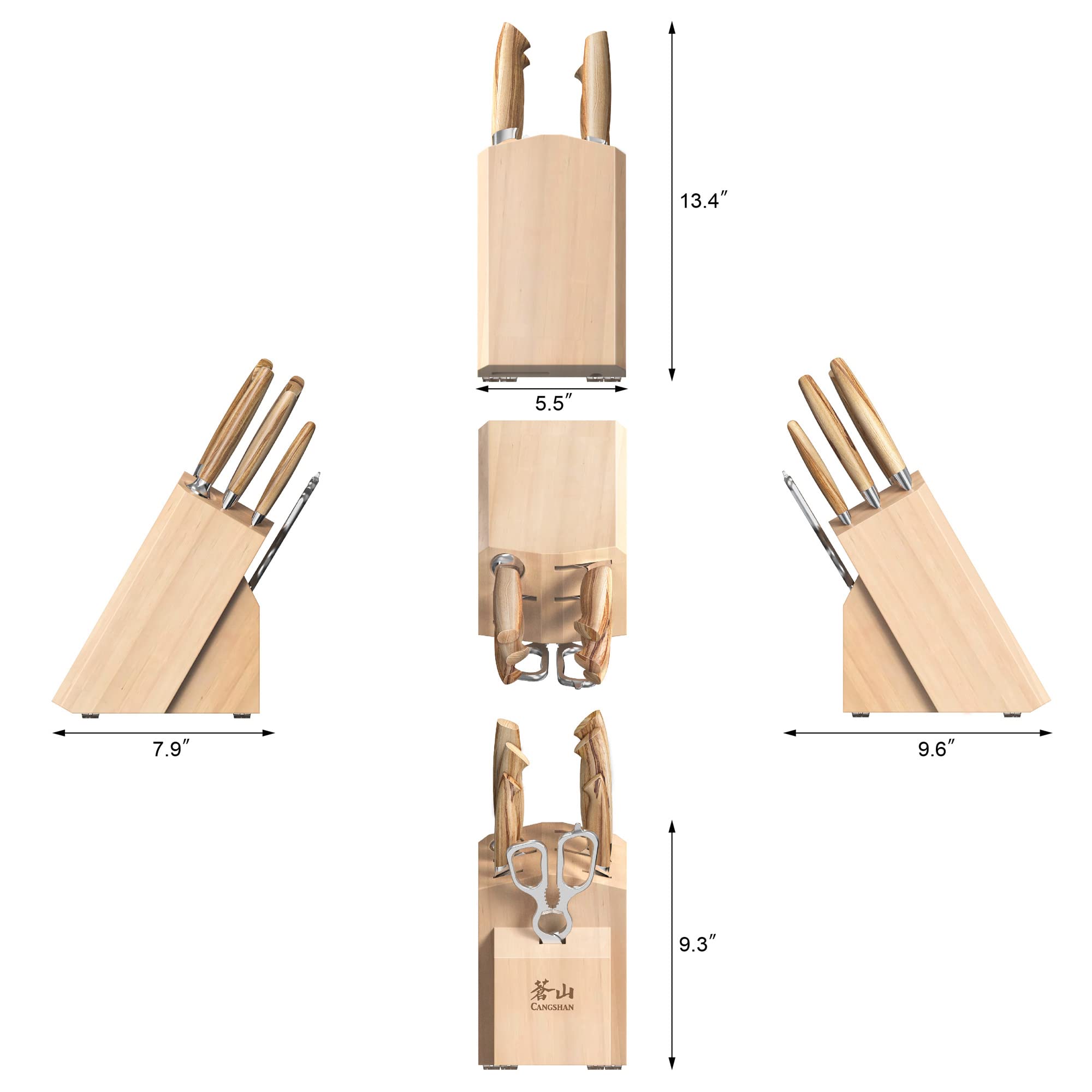 Cangshan OLIV Series 8-Piece Knife Block Set, Forged Swedish 14C28N Steel, Maple Block, 501684