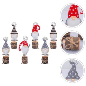 FOMIYES Christmas Decor 6pcs Christmas Gnomes Photo Holders, Christmas Table Number Place Holders, Wooden Base Name Cards Stands, Notepads Stand for Christmas Party Favors Wood Decor