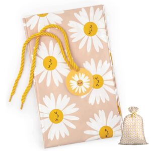 Loveinside Jumbo Large Plastic Gift Bag, Floral Design Plastic Bag with Tag and Tie for Birthday, Mother's Day, Wedding - 56" x 36", 1 Pcs - Pink Smiley Daisy