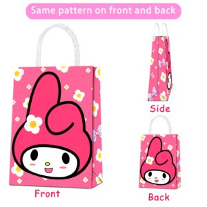 16 Pack Cat Melody Cute Lovely Kawai Animal Figure Characters Party Favor Gift Goody Candy Treat Bags with Handle for Girls Boys Kids Adults Birthday Baby Shower Party Favors Supplies Decorations