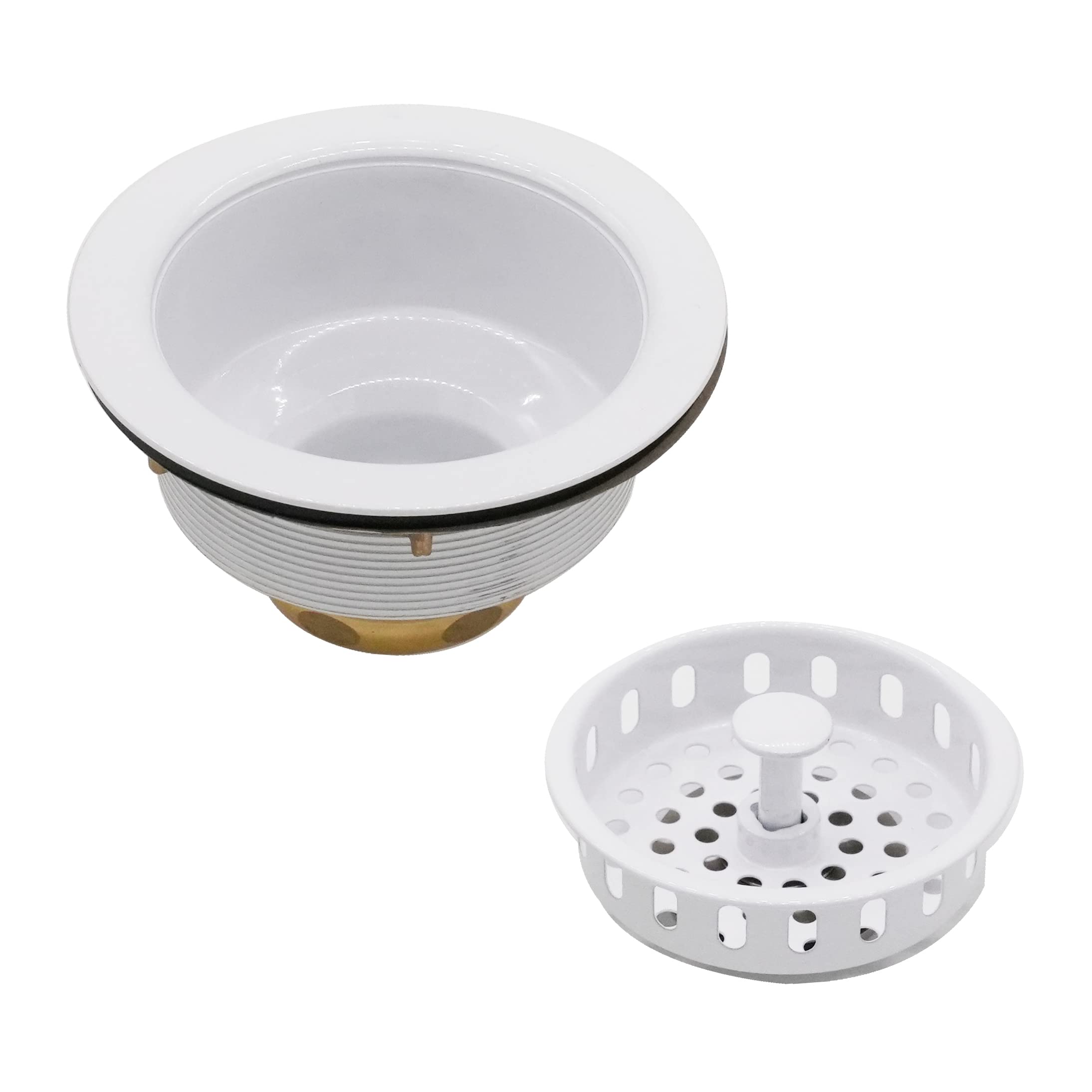 Westbrass CO2165S-50 Combo Pack 3-1/2" Post Style Large Kitchen Sink Waste Disposal Drain Flange with Basket Strainer, 1-Pack, Powder Coate White