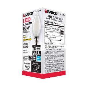 Satco S21278 5.5B11/LED/927/FR/120V/E12-6 Pack