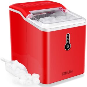 KUMIO Ice Makers Countertop, 26.5 Lbs/24H, 9 Bullet Ice Ready in 6-9 Mins with Ice Scoop and Basket, Compact Portable Ice Maker for Home Office Camping Party RV, Red