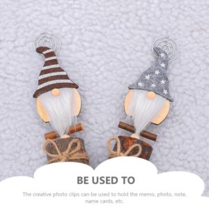 FOMIYES Christmas Decor 6pcs Christmas Gnomes Photo Holders, Christmas Table Number Place Holders, Wooden Base Name Cards Stands, Notepads Stand for Christmas Party Favors Wood Decor