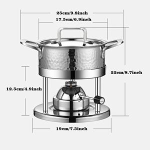 Detachable Hotpot Shabu Hot Pot - Mini Stainless Steel Hammered Chafing Dish w/Stand - Personal Stock Pot Cookware