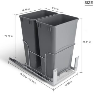 Duwee Under Counter Waste Bin Kicthen,Sliding Pull Out Waste Bin,Recycling Cupboard Cabinet Trash Can Dual Bin,Soft Close Waste Bins Kitchen Cabinet,35×2 Quart Total Capacity