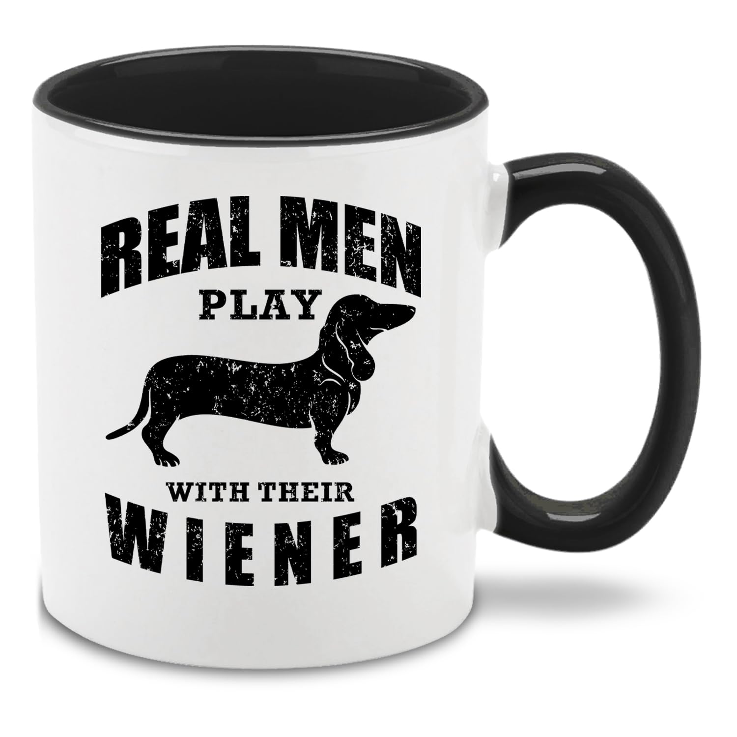 shop4ever Real Men Play with their Wiener Ceramic Coffee Mug Tea Cup, Funny Dachshund Weiner Dog Dad Gift 11 oz. (Black Handle)