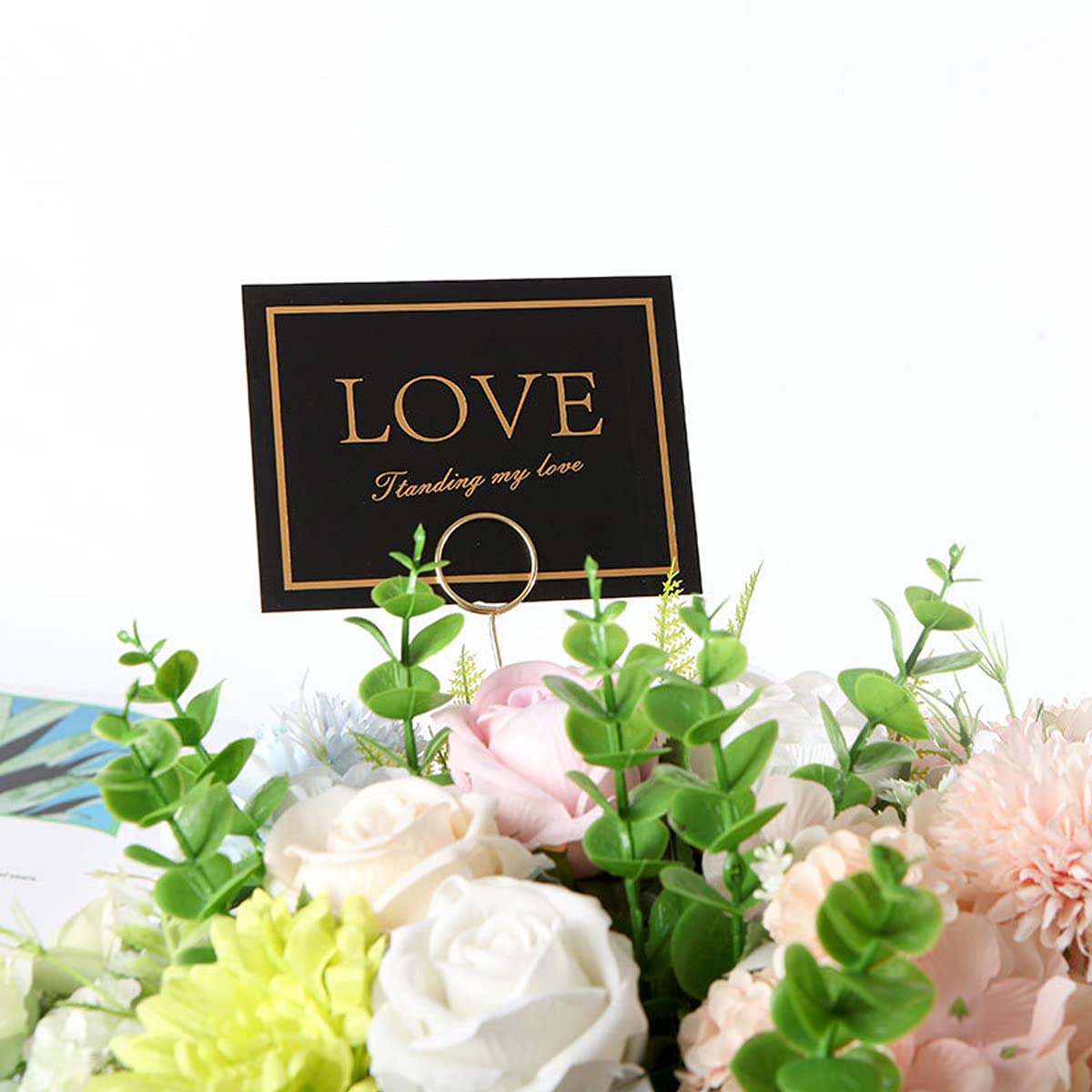 20 Pcs Metal Wire Floral Place Card Holder Pick 13 Inch Glod Photo Clip Memo for Wedding Birthday Baby Shower Party Favor, Round