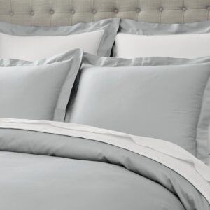 BOLL & BRANCH Percale Hemmed Duvet Set - King/Cal King, Mineral - Luxury 100% Organic Cotton - 1 Duvet Cover, 2 Shams - Crisp, Naturally Cooling Weave