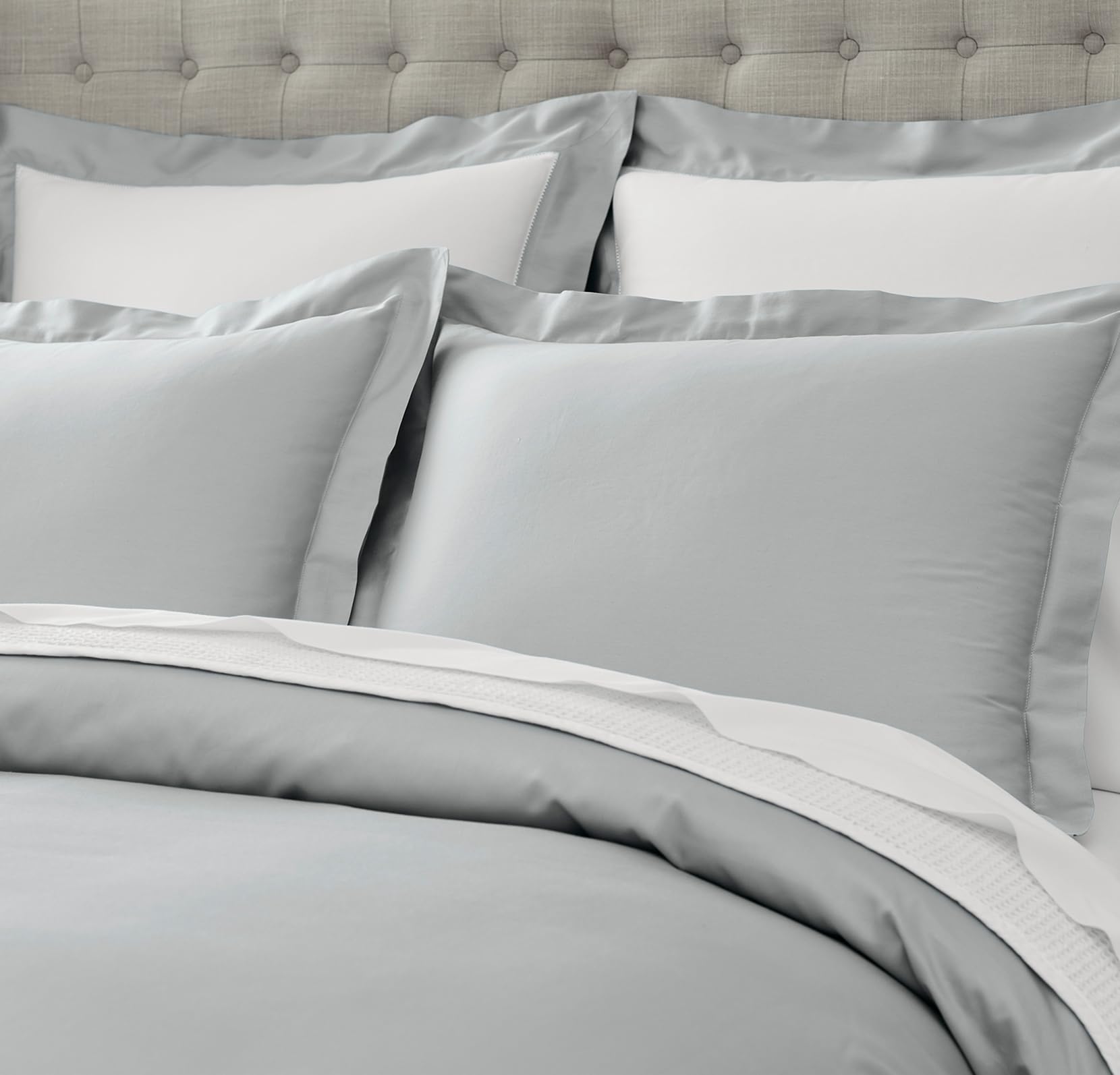 BOLL & BRANCH Percale Hemmed Duvet Set - King/Cal King, Mineral - Luxury 100% Organic Cotton - 1 Duvet Cover, 2 Shams - Crisp, Naturally Cooling Weave