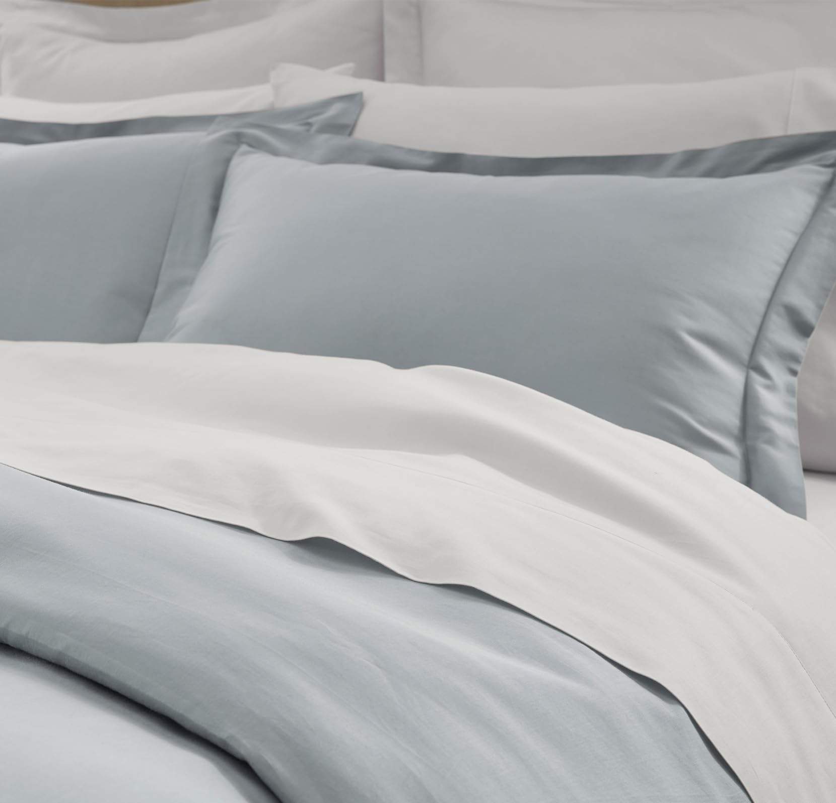 BOLL & BRANCH Percale Hemmed Duvet Set - King/Cal King, Mineral - Luxury 100% Organic Cotton - 1 Duvet Cover, 2 Shams - Crisp, Naturally Cooling Weave