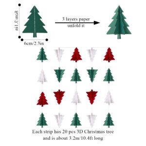 Red White Green Christmas Decorations - 2Pcs 3D Christmas Tree Paper Streamers Party Banner Garland Christmas Party Decorations Hanging Decor