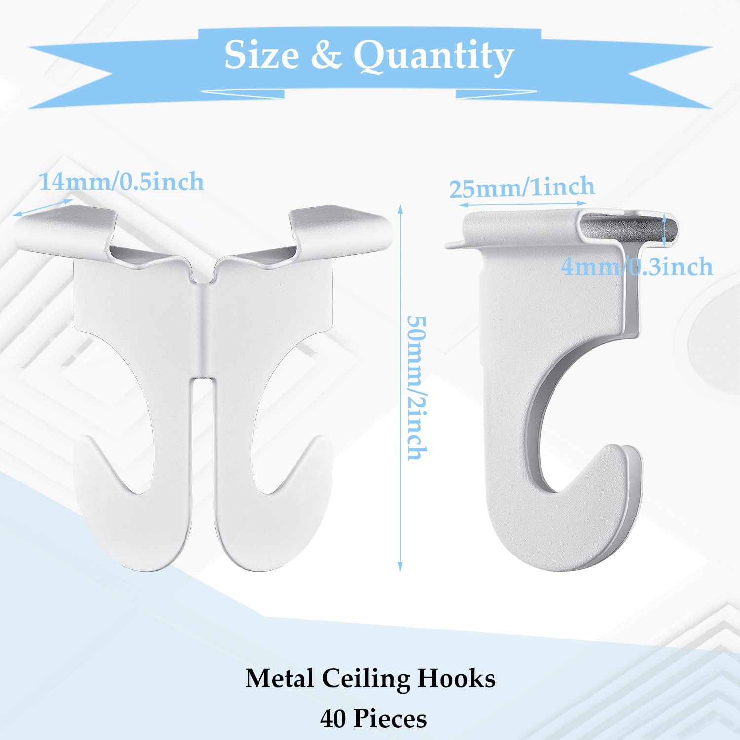 Hotop 40 Pieces Metal Drop Ceiling Hooks Christmas Light Hooks Stainless Steel Ceiling Hanger T-bar Track Clip Suspended Ceiling Hooks Christmas Decoration Hooks for Classroom Decoration Hanging