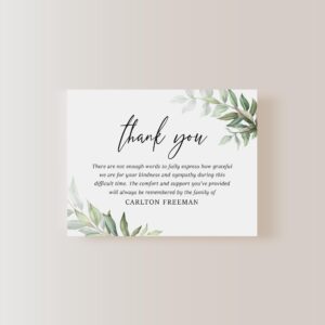 Hello Love Goods Personalized Greenery Funeral Thank You Cards with Envelopes, 5.5x4.25 Flat Sympathy Memorial Cards