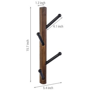 MyGift Rustic Wood and Black Metal Coat Rack, Vertical Wall Mounted Hat Hanging Coat Tree Hook Rack, Set of 2