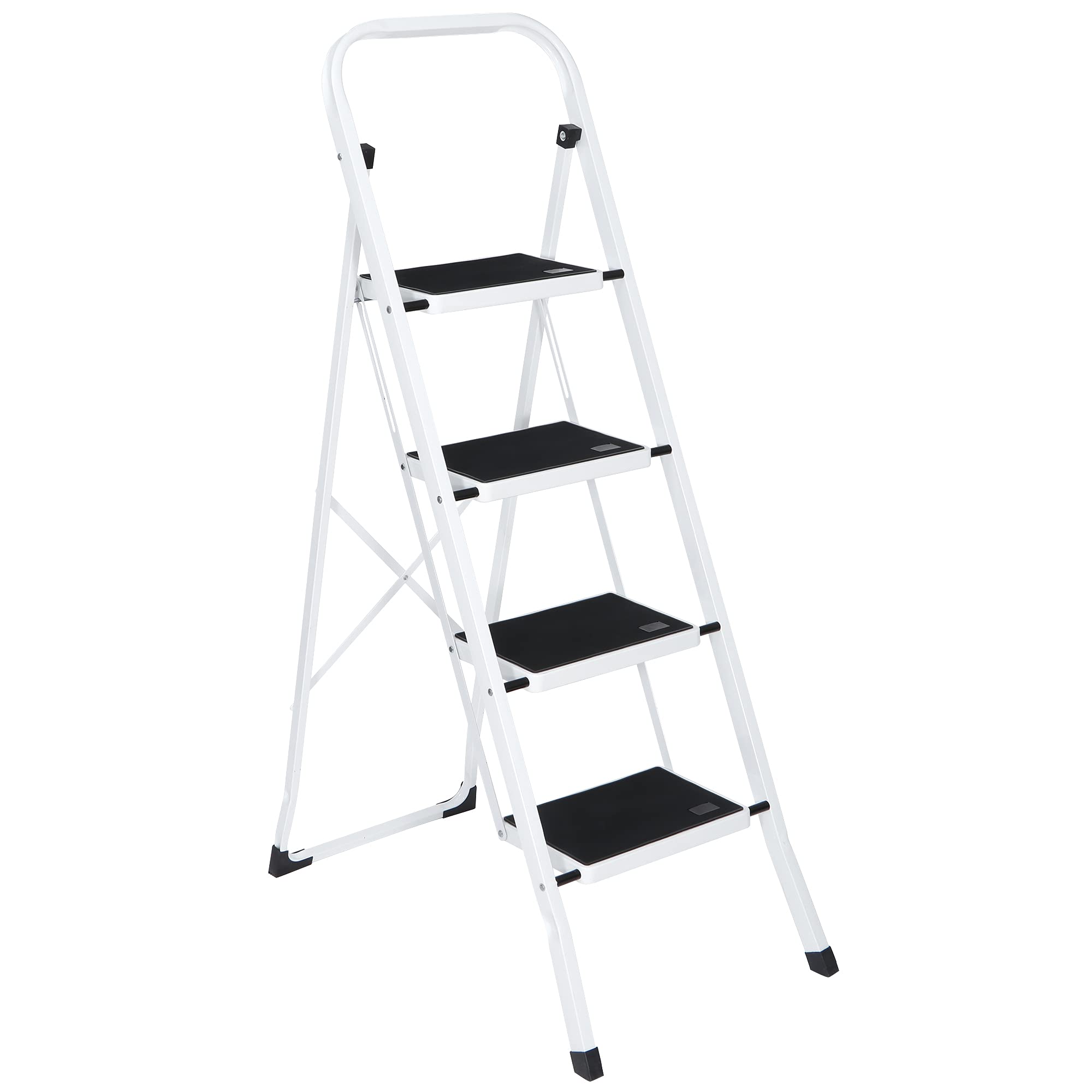 Smartxchoices 4 Step Ladder, Folding Step Stool with Handgrip Wide Anti-Slip Platform, Lightweight Steel Ladder,Portable Steel Step Stool for Kitchen Shop Household Office Business Closet,350 lbs