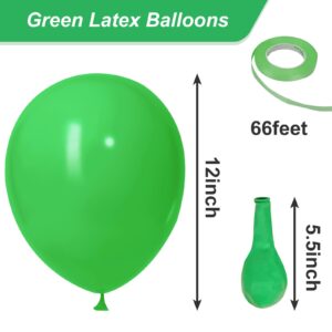 RUBFAC Green Balloons Latex Party Balloons, 100pcs 12 Inch Green Helium Balloons for Party Decoration Like Birthday Party, Baby Shower, Gender Reveal, Anniversary, Jungle Party (with Green Ribbon)