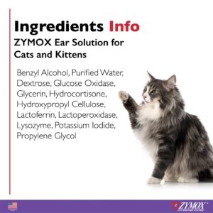 Zymox Enzymatic Ear Solution with 0.5% Hydrocortisone for Cats & Kittens, 1.25 oz. – Cleans & Refreshes Ear Canal for Relief from Ear Wax, Dirt Buildup, Itchiness, Irritation, Inflammation & Redness