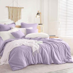 light purple comforter set queen size, 3 piece lavender aesthetic modern bedding set - soft & lightweight all season microfiber down alternative bed comforter with 2 pillow shams for women girls