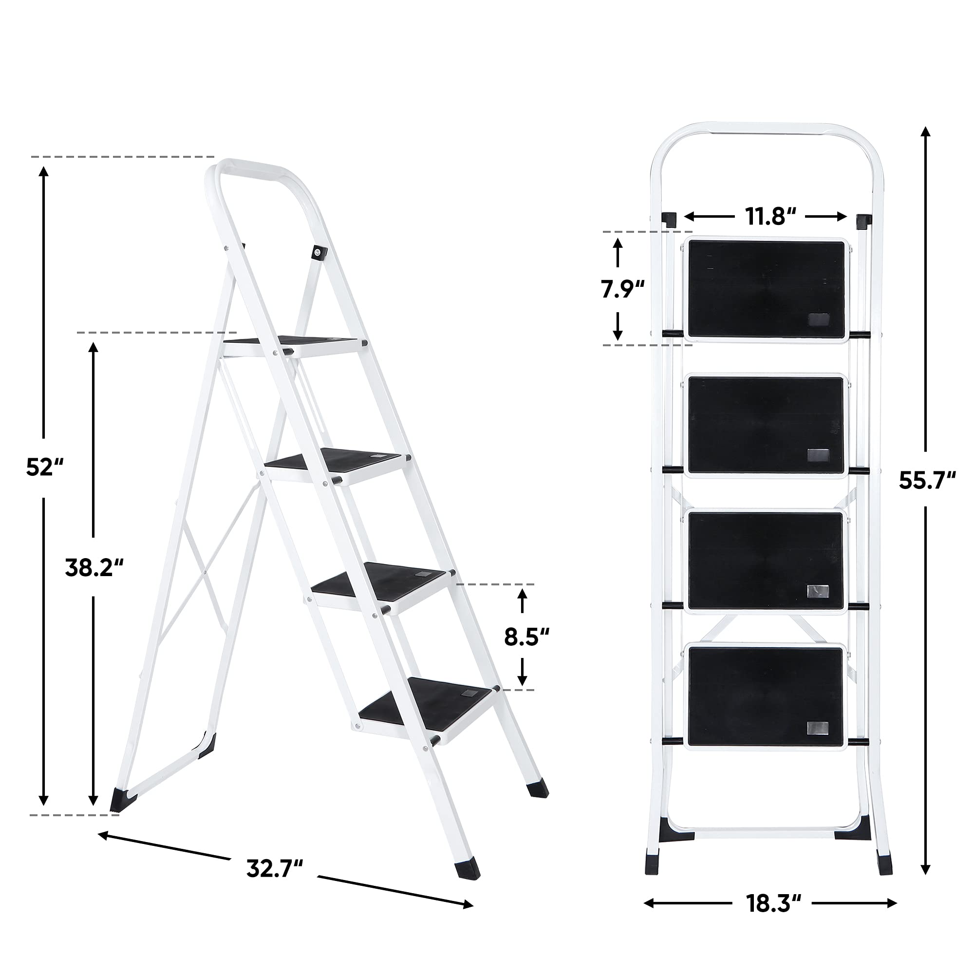 Smartxchoices 4 Step Ladder, Folding Step Stool with Handgrip Wide Anti-Slip Platform, Lightweight Steel Ladder,Portable Steel Step Stool for Kitchen Shop Household Office Business Closet,350 lbs