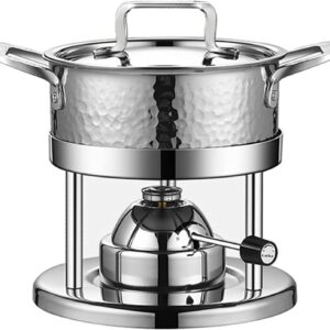 Detachable Hotpot Shabu Hot Pot - Mini Stainless Steel Hammered Chafing Dish w/Stand - Personal Stock Pot Cookware