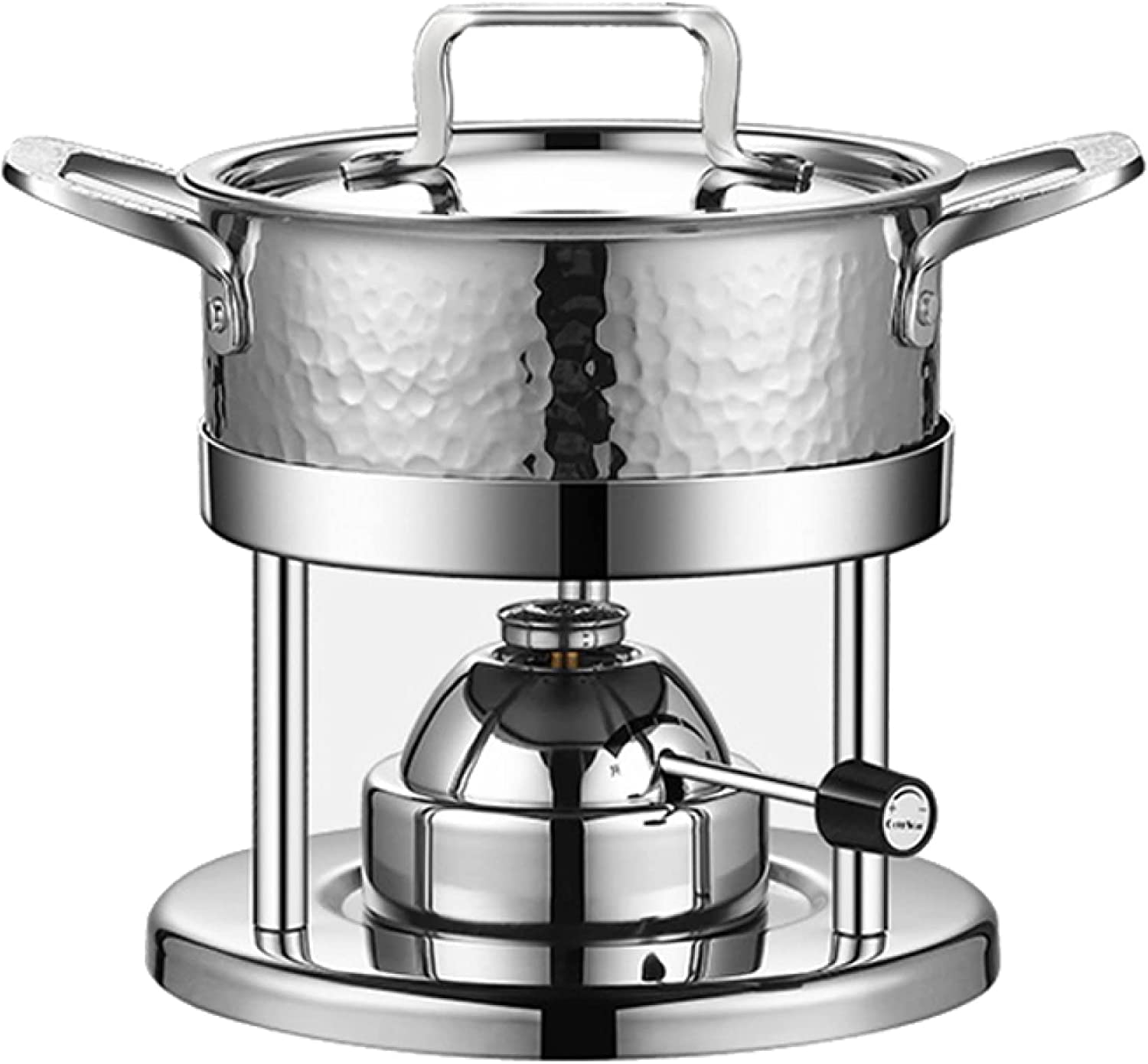 Detachable Hotpot Shabu Hot Pot - Mini Stainless Steel Hammered Chafing Dish w/Stand - Personal Stock Pot Cookware