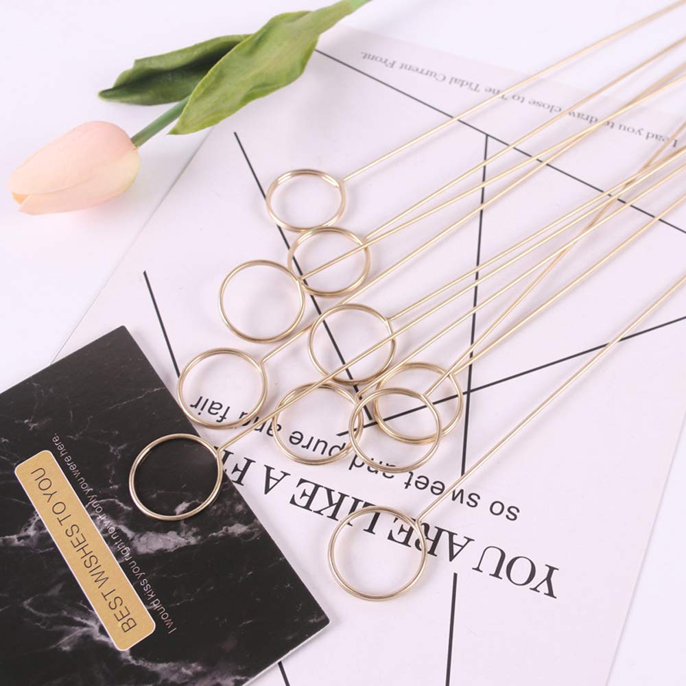 20 Pcs Metal Wire Floral Place Card Holder Pick 13 Inch Glod Photo Clip Memo for Wedding Birthday Baby Shower Party Favor, Round