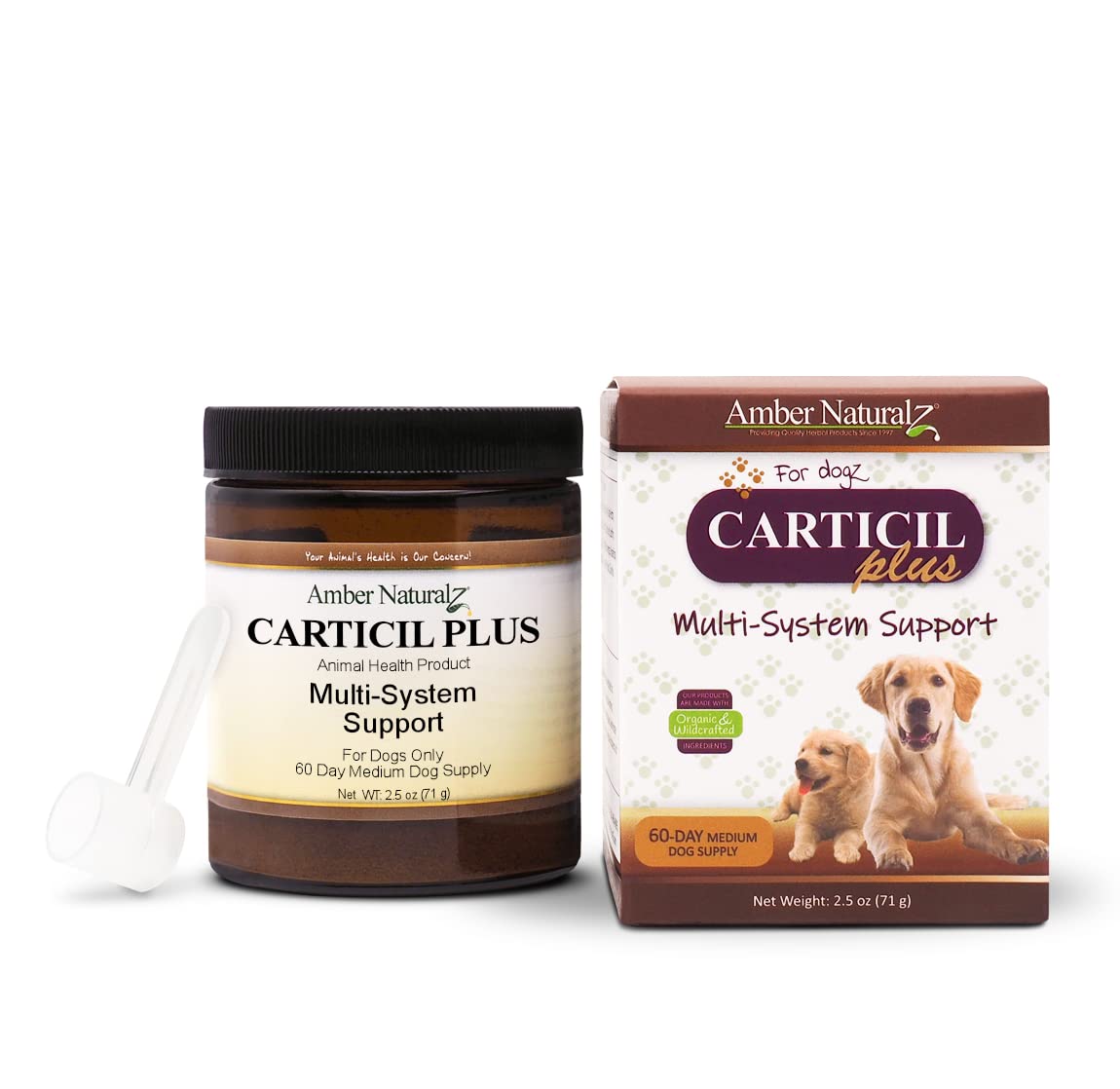 Amber NaturalZ Carticil Plus Herbal Supplement for Dogs | Multi System Support is a Blend for Digestive, Respiratory, and Cardiovascular Health | 60-Day Medium Dog Supply | Manufactured in The USA