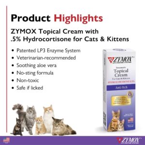 Zymox Enzymatic Anti-Itch Topical Cream with 0.5% Hydrocortisone for Cats & Kittens, 1 oz. – Multi-Purpose Cream for Hot Spots, Itchiness, Rashes, Skin Irritation, Allergies & Insect Bites