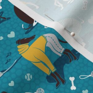 Spoonflower Fabric - Small Scale Greyhounds Turquoise Greyhound Dogs Breeds Hound Printed on Petal Signature Cotton Fabric by The Yard - Sewing Quilting Apparel Crafts Decor