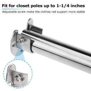 12 PCS Stainless Steel Closet Rod Brackets, 1-1/4 Inch Dia Heavy Duty Socket Flange Rod Holder, Shower Curtain Rod Pole End Supports, Open Type Wardrobe Bracket Holder with Screws U-Shaped, Silver