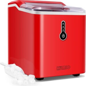 KUMIO Ice Makers Countertop, 26.5 Lbs/24H, 9 Bullet Ice Ready in 6-9 Mins with Ice Scoop and Basket, Compact Portable Ice Maker for Home Office Camping Party RV, Red