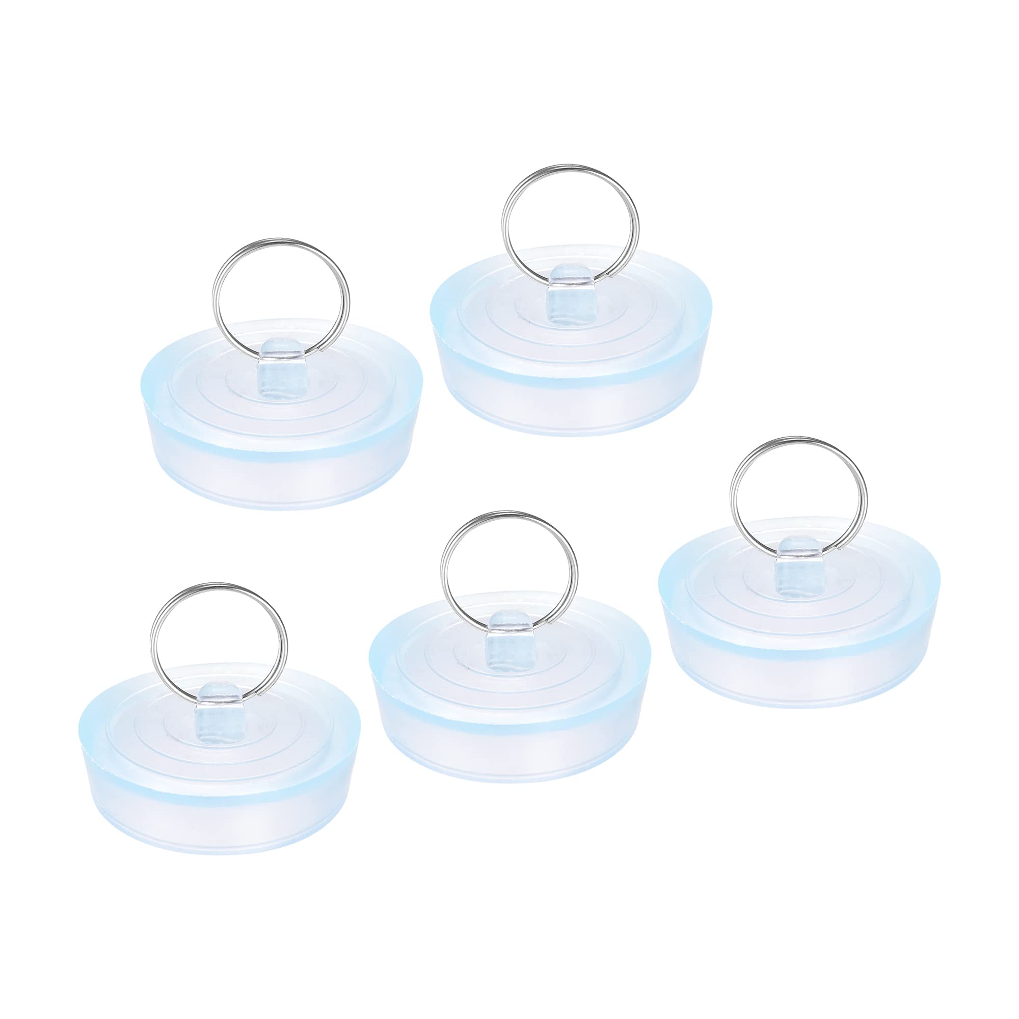 uxcell Rubber Sink Plug, 5pcs Clear Drain Stopper Fit 1-7/8" to 1-15/16" Drain with Hanging Ring for Bathtub Kitchen and Bathroom