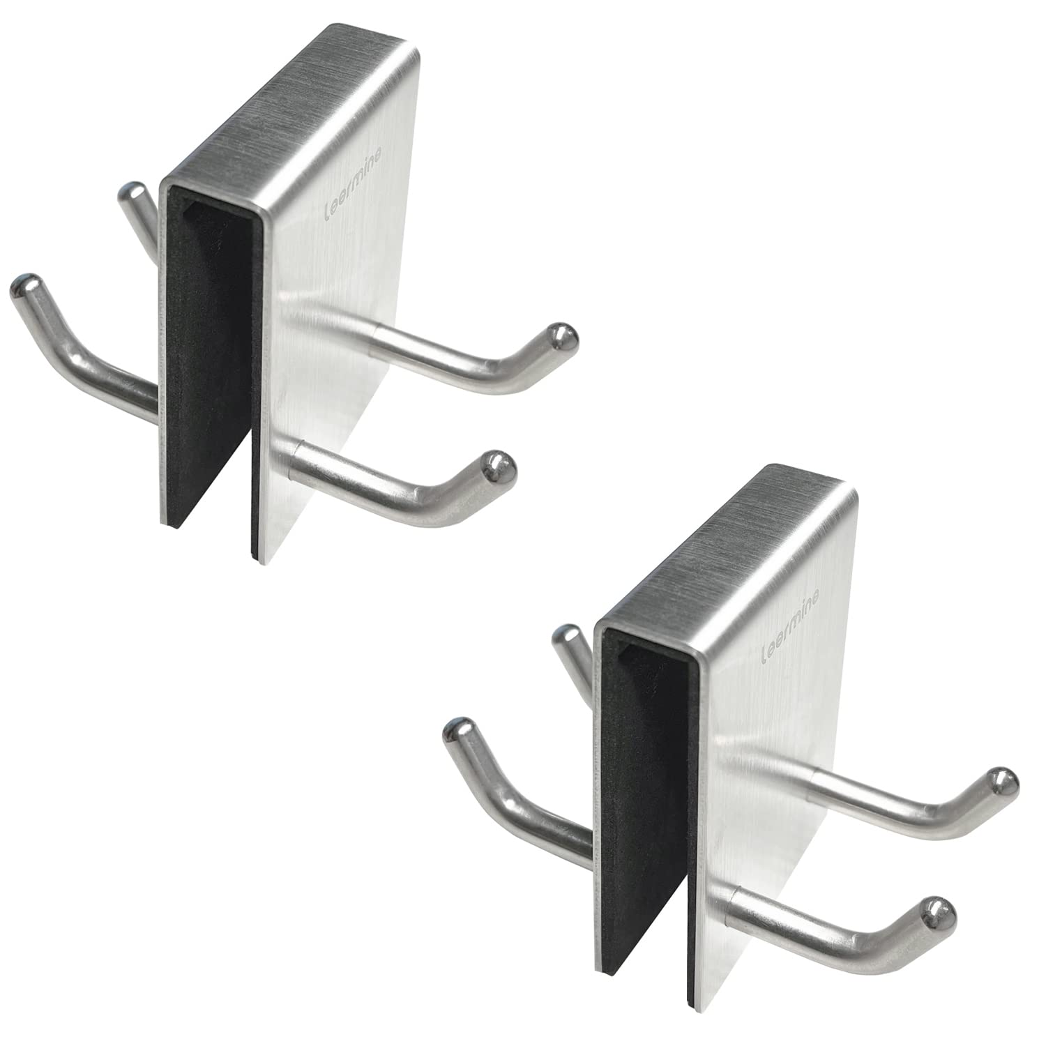 Leermine Shower Door Hooks, Double Side Towel Hooks for Bathroom Frameless Glass Shower Door, Towel Rack Hanger Shower Hooks for Towel, Bath Robe, 2-Pack, Short Hooks