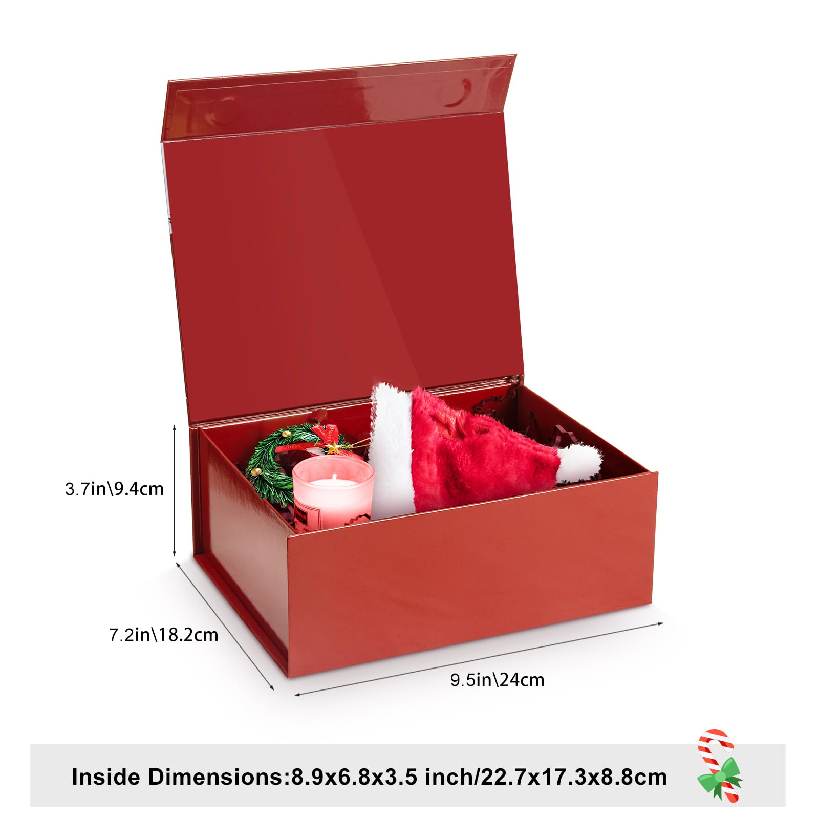 CHARMGIFTBOX Christmas Gift Boxes with Lids, 9x7x3.5 Inches Luxury Xmas Eve Gift Box, Collapsible Red Gift Boxes with Magnetic Closure for Presents Wrapping Gifts