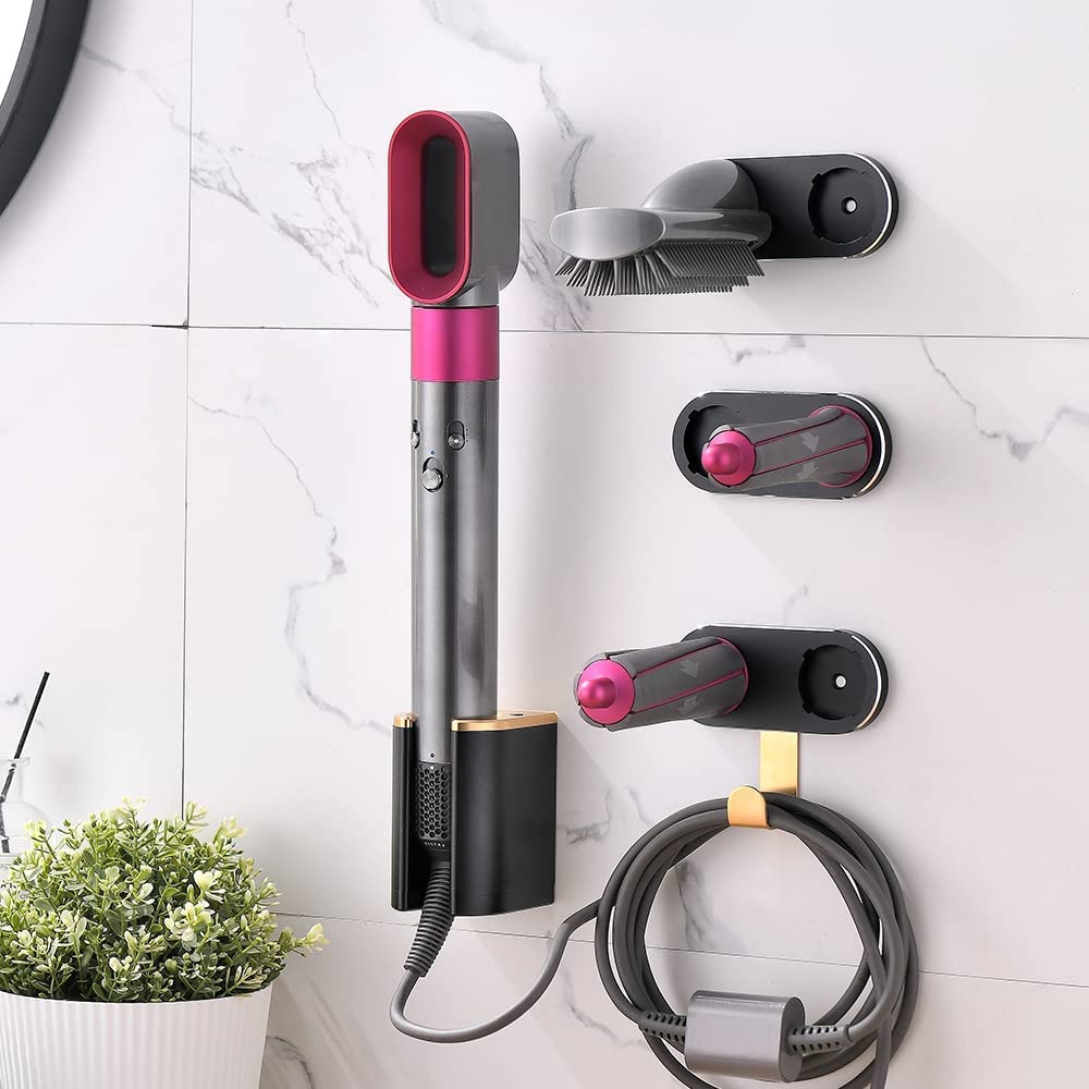 Wall Mount Holder for Dyson Airwrap Styler Hair Curling Iron Barrels and Brushes, Metal Organizer Storage Rack, Curling Iron and Accessories Organizer Rack, Suitable for Home Bedroom Bathroom