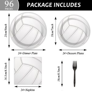 Wiooffen 96pcs Volleyball Birthday Party Supplies Sports Paper Plates Napkins Set Disposable Tableware Kit Sports Theme Party Baby Shower Decorations Favors for Boy, Serve 24